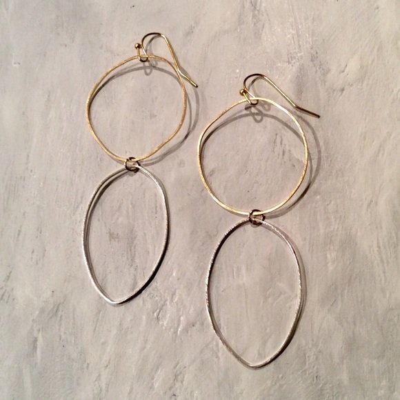 NEW Silver Gold Plated Imperfect Circles Earrings - Picture 7 of 8